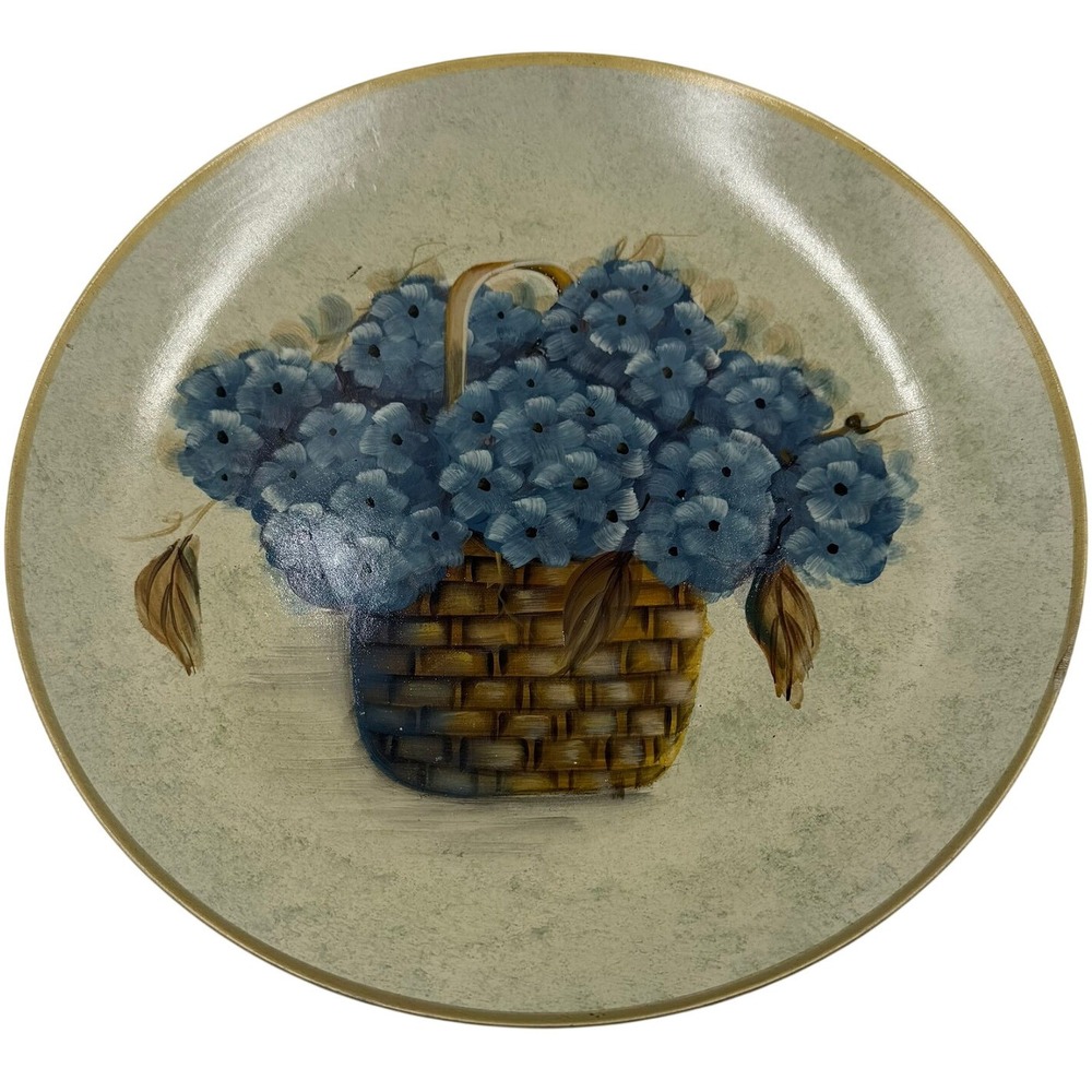 Giftcraft Blue Floral Basket Decorative Stoneware Plate 10 inch Cottagecore